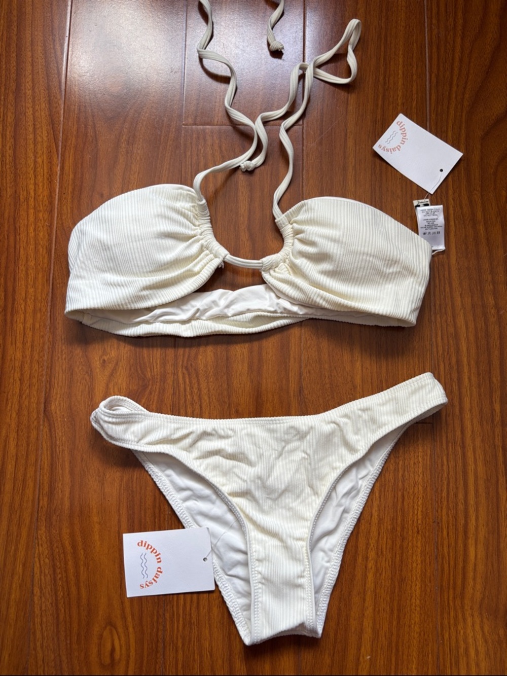 Dippin Daisys 2 Piece Off White Ribbed Swimsuit Nocturnal Bottom and Amalfi Top